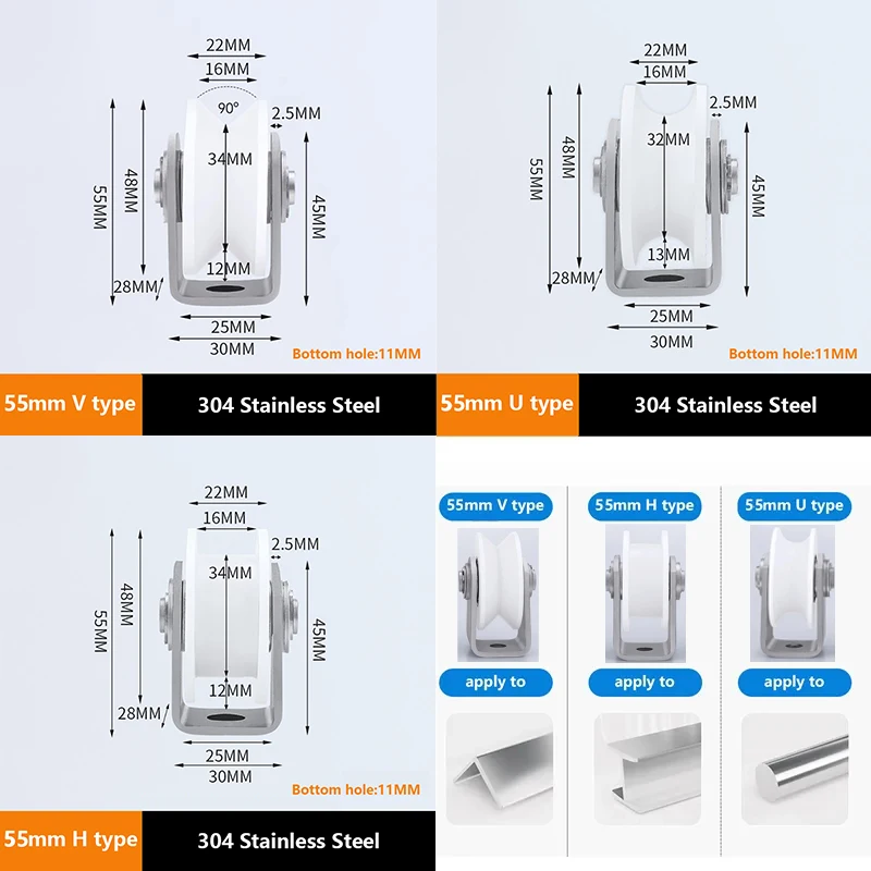 Pulley Block V Heavy Duty Single Wheel Pulley Block Duplex Bearing 304 Stainless Steel Nylon Grooved Wheel Smooth Loading