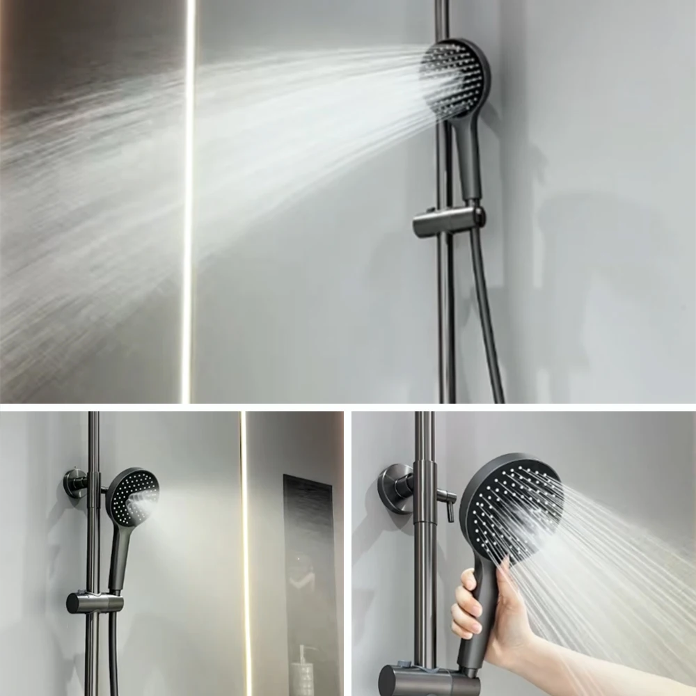 Sistem Shower Termostatik Modern Mewah untuk Keran Mixer Kamar Mandi, Set Shower Hujan Bak Mandi, Kolom Shower Mandi Sederhana Mixer kamar mandi, untuk komersial lengkap disikat emas set lengkap Garansi 10 tahun