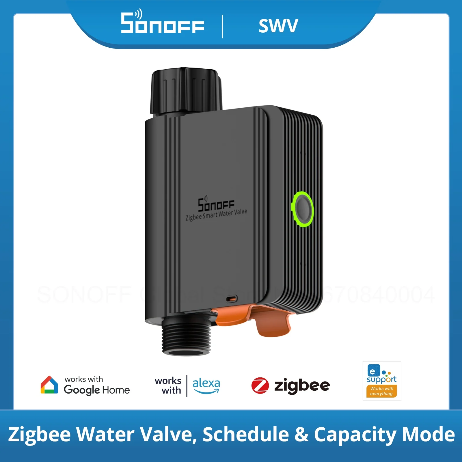 SONOFF-Válvula de agua inteligente SWV Zigbee, irrigación automática IP55, fácil instalación, Control remoto, horario a través de eWeLink, Alexa y