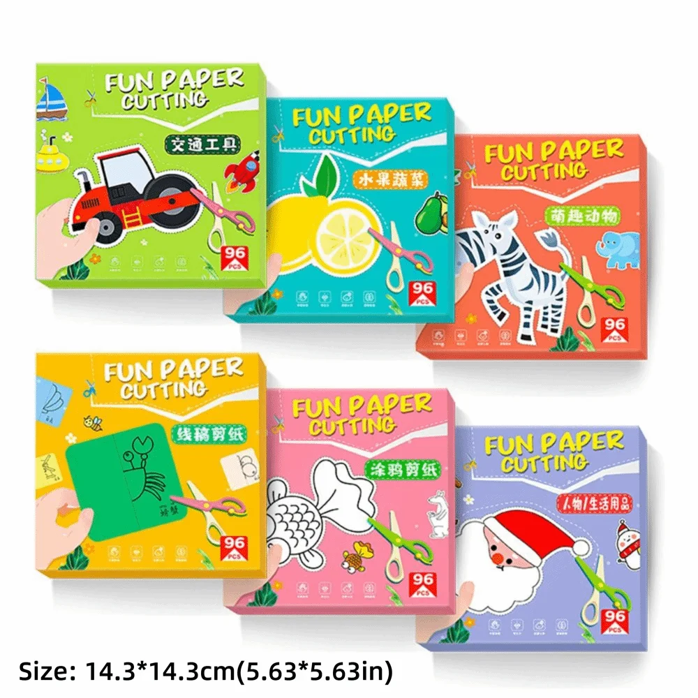 Multicolor Cut Paper Craft 96PCS/Set Cartoon Design Learn Scissor Skills Coloring Craft Handmade Paper DIY Craft Kit