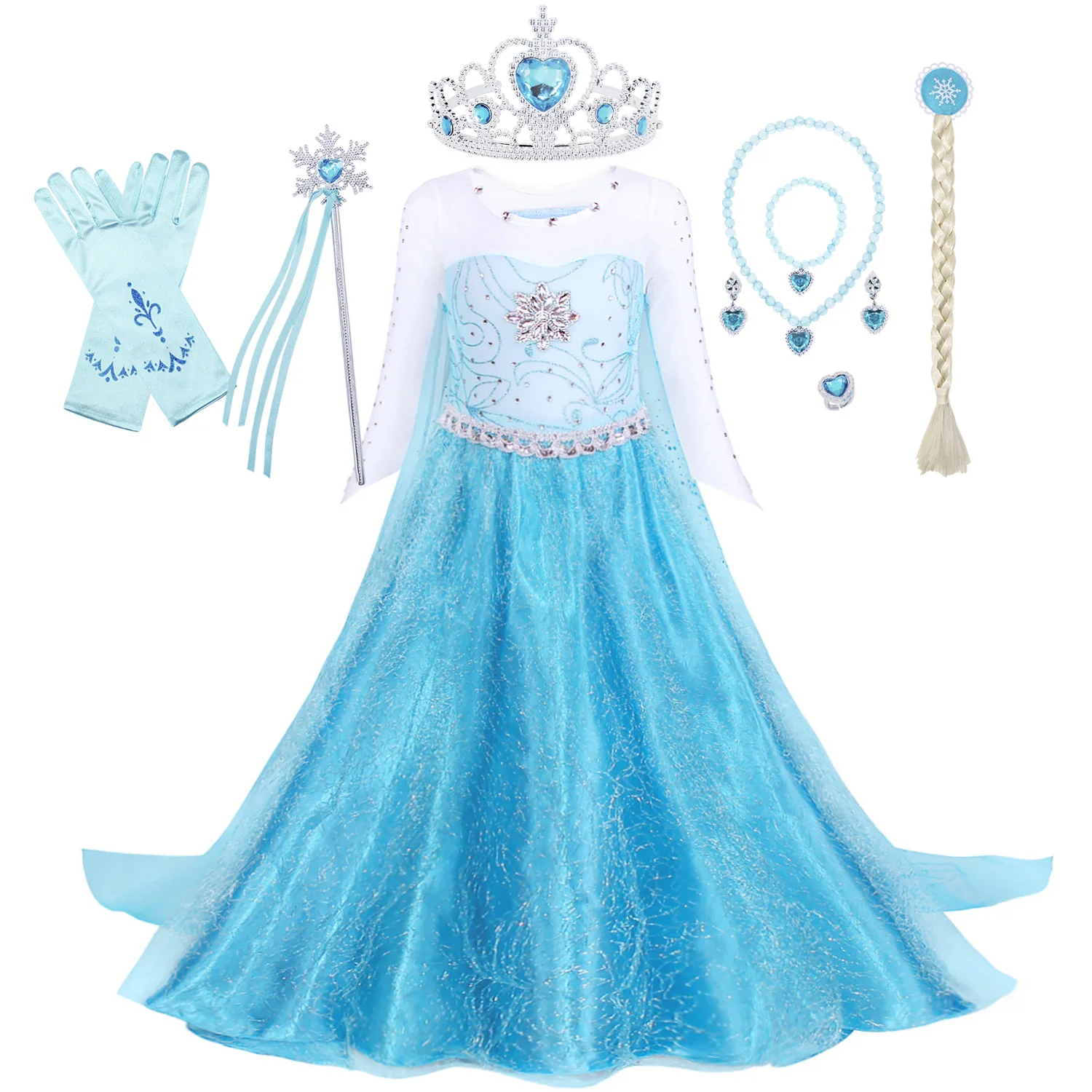 Jurebecia Girls Princess Elsa Dress Princess Costumes For Little Girls Halloween Party Cosplay Dress Up