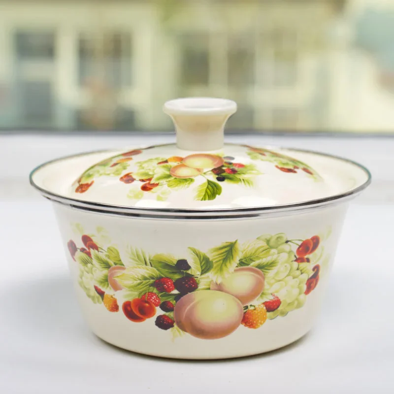 Enamel pot with lid home kitchen porcelain bowl nostalgic vintage lard porcelain pot enamel bowl enamel soup pot mixing bowl