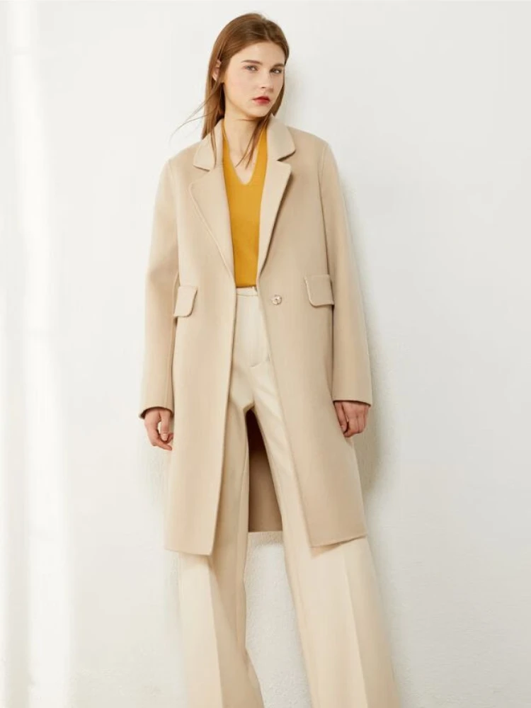 Amii 미니멀리즘 겨울 코트 여성 패션 양면 울 코트 100% 울 솔리드 라펠 재킷 여성용 겨울 코트 12020349