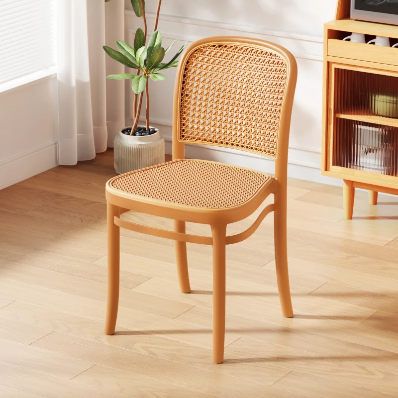 

Home Plastic Dining Chairs Comfortable and Breathable Imitation Rattan Weaving Thickened Stools Stackable Backrest Chair