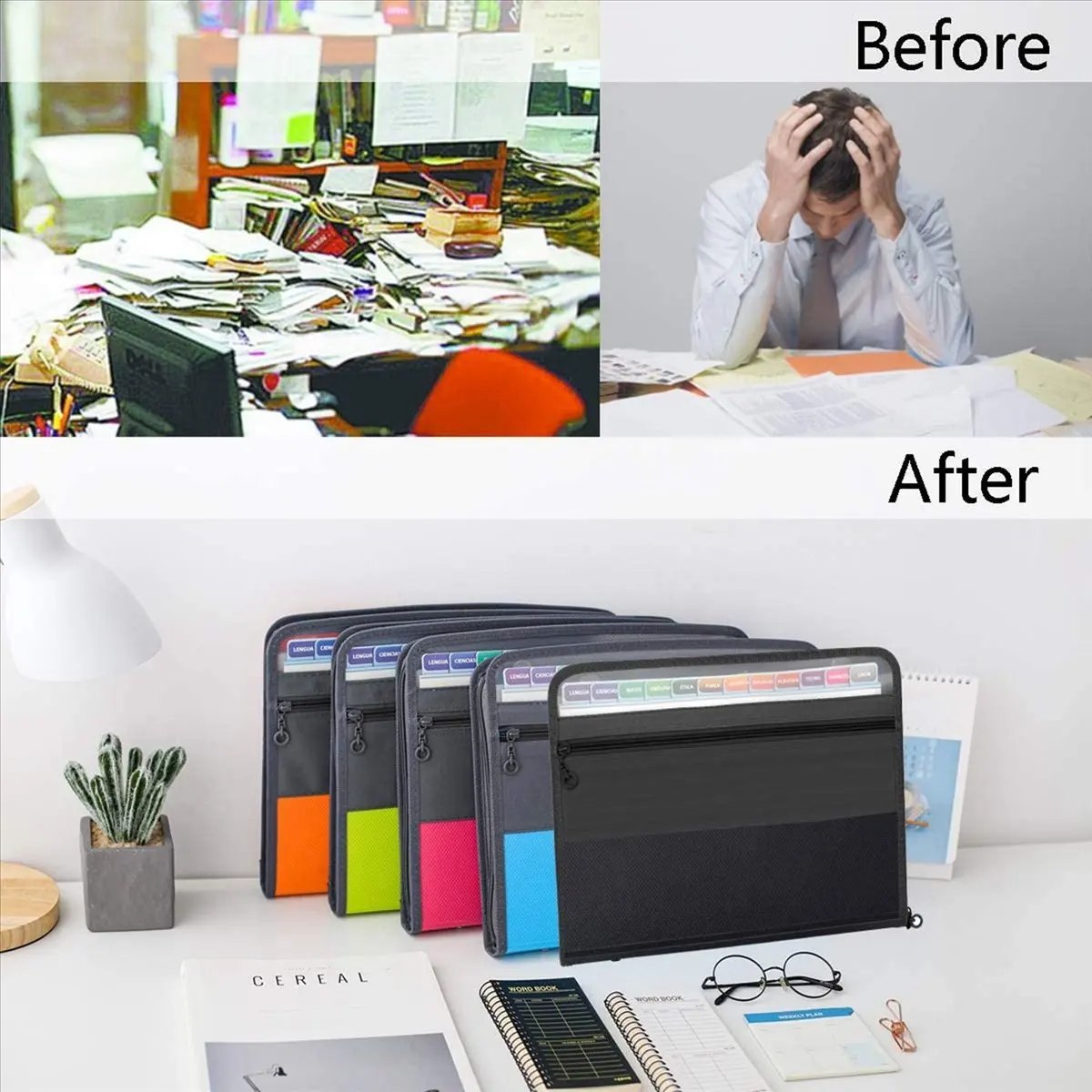 REST 13 Pockets Expanding File Folder A4 Plastic Document Wallet Organizer for Personal Stationary Storage(Black)