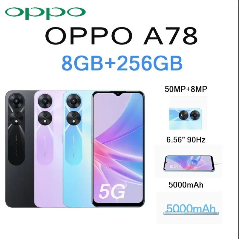 OPPO A78 6.56-inch 5G Android smartphone 8GB+256GB 6.56-inch dual SIM card 5000mAh ultra-long standby mobile phone