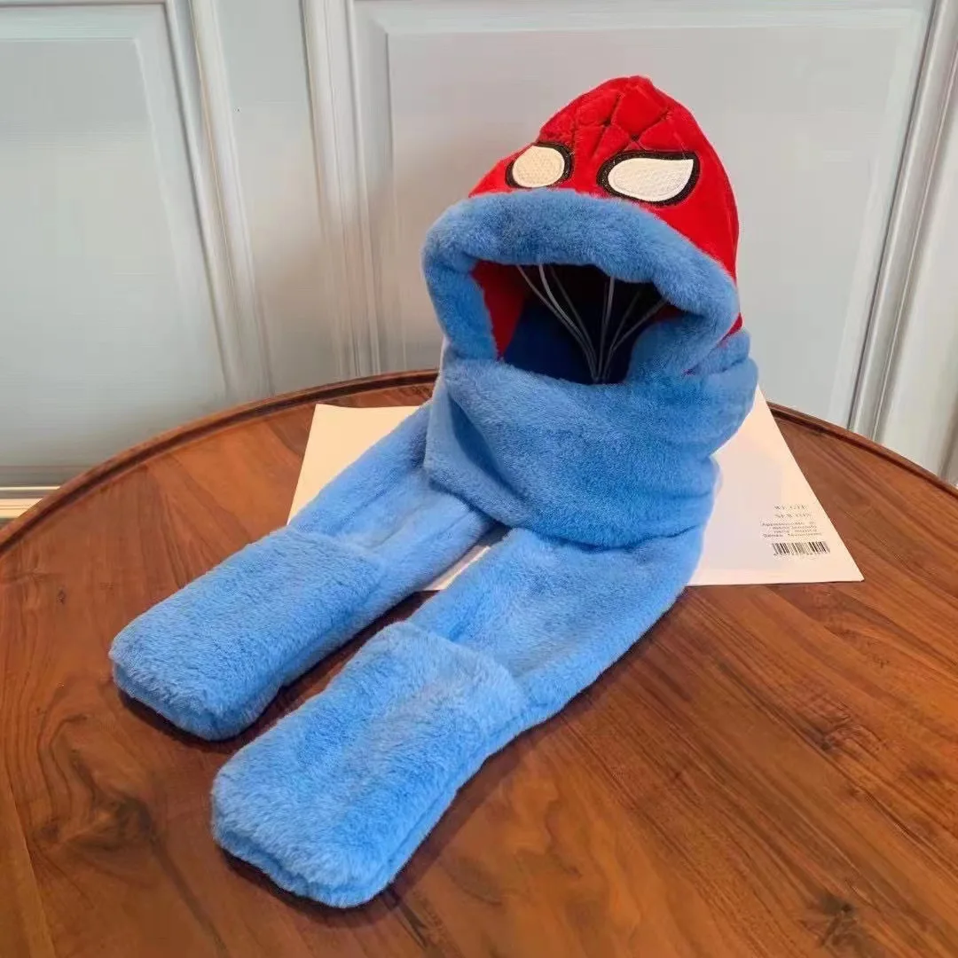 Disney Spider-Man bufanda sombrero guantes conjuntos lindo dibujos animados niño felpa protección contra el frío y retención de calor regalos de vacaciones