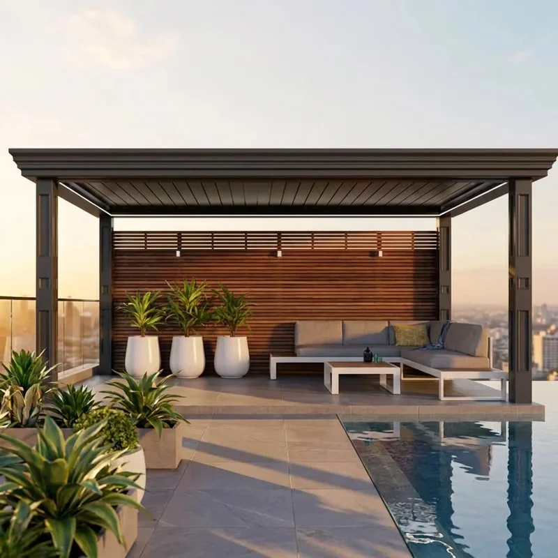 Modern Aluminum Powder Coated Flat Top Bioclimatic Pergola Reversible Side Shades Waterproof Hardtop Gazebo Canopy Balcony