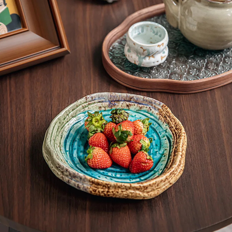 1pc Retro Ceramic Salad Plate Ice Crack Glaze Plate Vegetable Serving Dish Dinnerware for Kitchen Home Hotel Breakfast Tray