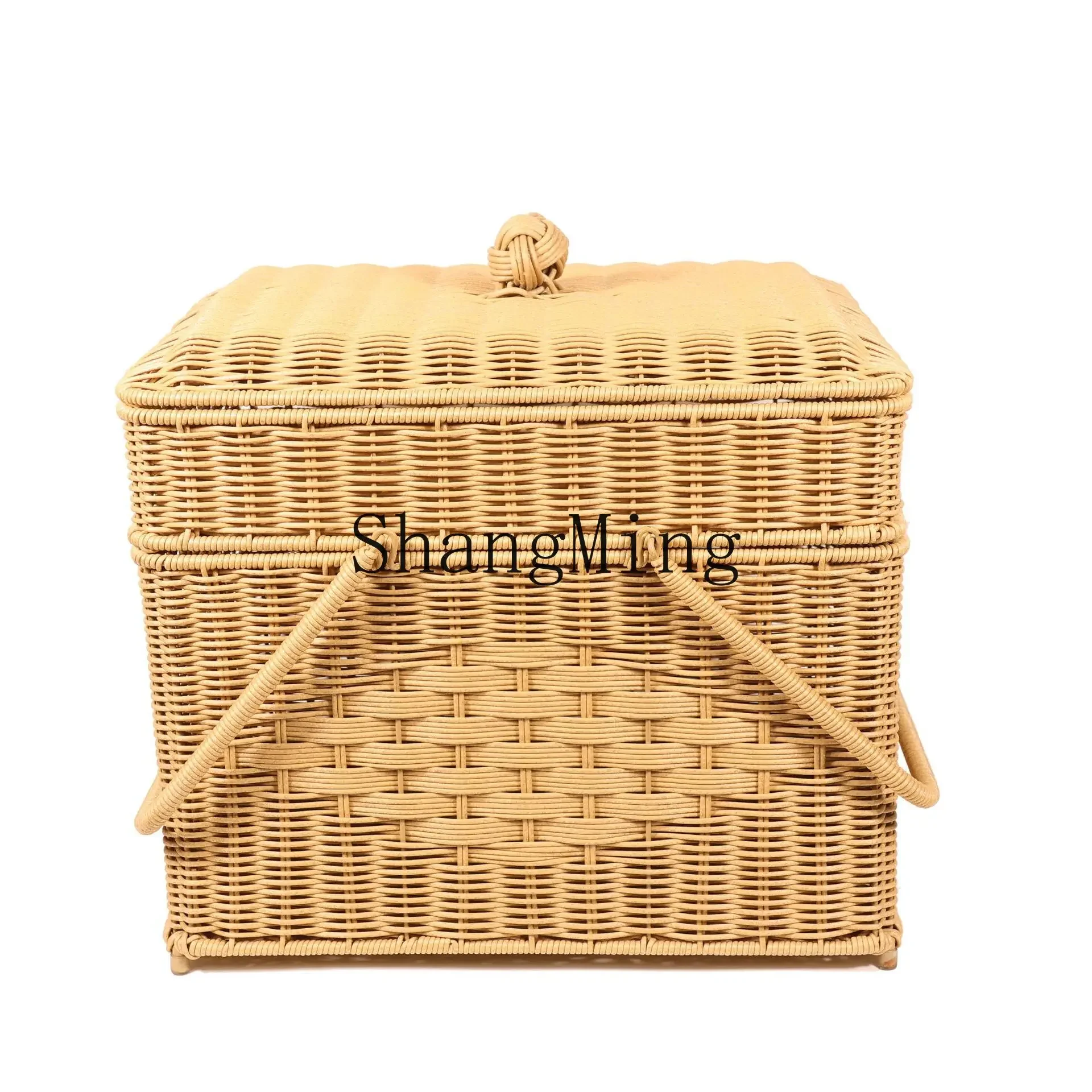 

CL storage basket Outdoor camping imitation rattan woven vegetable basket hand basket, double-layer woven