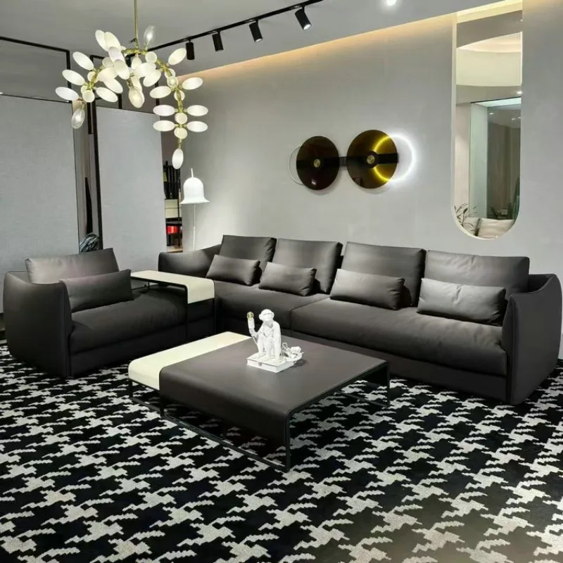 

Minimal cowhide size apartment straight row designer leather sofa