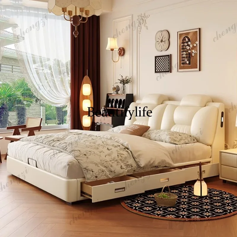 A68 Modern Drawers Bed Up Lift Electronic Double Foldable Bed Storage Space Wood Somieres Y Marcos De Cama Bedroom Furniture