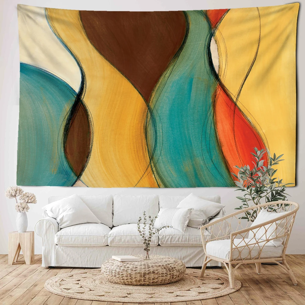 Colorful Lines Oil Painting Tapestry Wall Hanging Simple Abstract Modern Art Bohemian Living Room Bedroom Home Decor