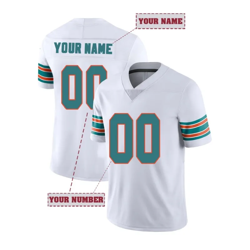 Customized Name And Number Men's Embroidered American Football Jersey Miami Green V-Neck Personalized Short Sleeved Shirt