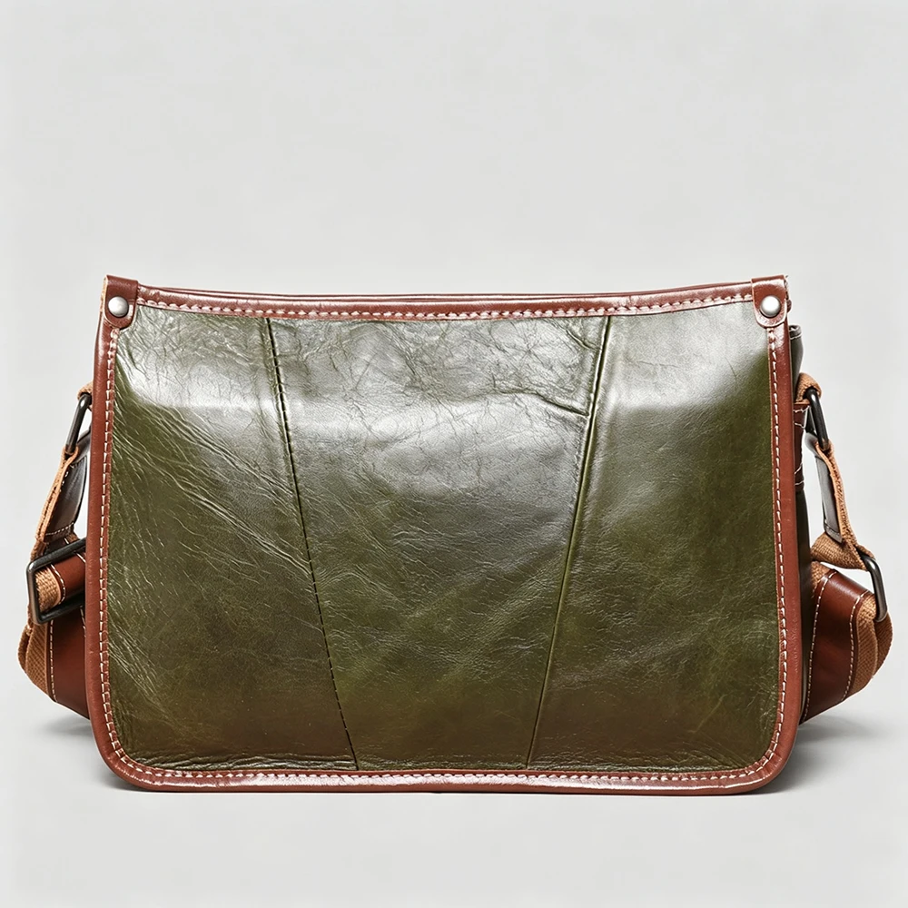 LUOKIR Unisex-Umhängetasche aus Leder, Umhängetasche aus Rindsleder mit Oberschicht, trendige Paarung mit Pendler-Briefträgertasche – Detail 7