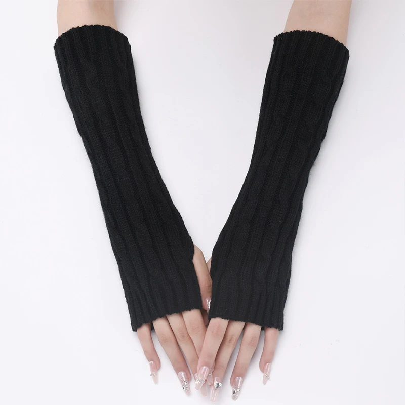 

Women's Long Fingerless Gloves Winter Punk Warm Oversleeves Knitted Half Finger Twist Arm Sleeve Mitten Keep Warm Arm Warmer