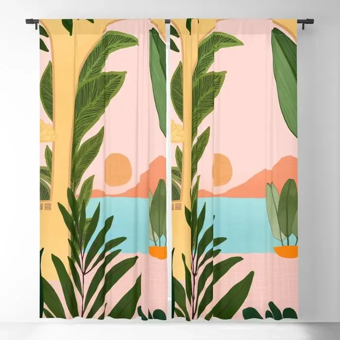 Tropical Sunset on The Coast of Morocco Blackout Curtains Print Window Curtains for Bedroom Living Room Decor Window Treatments