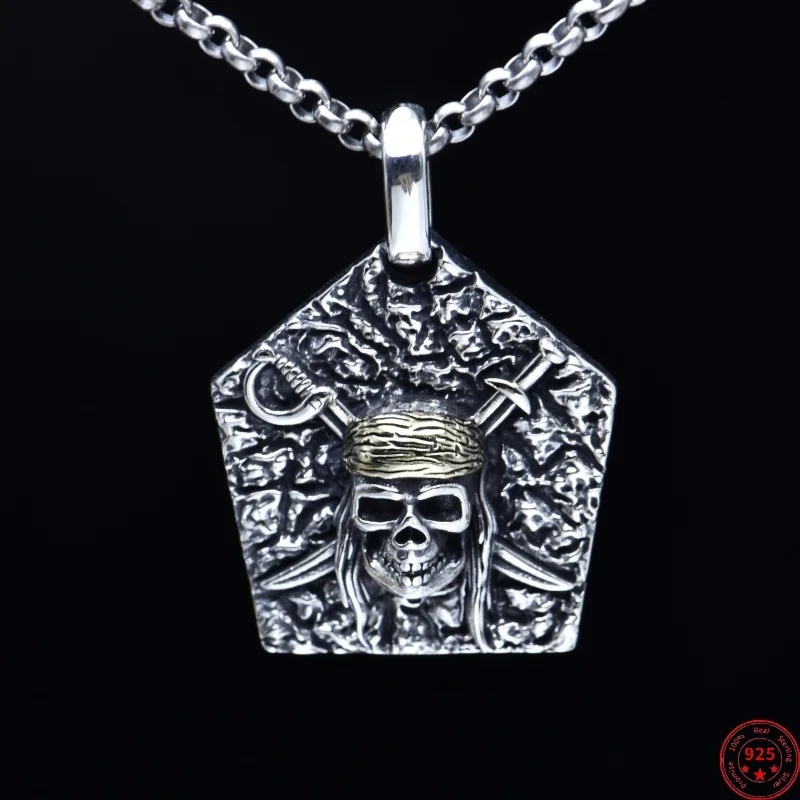 S925 Sterling Silver Charms Pendants for Women Men New Fashion Retro-pentagon Dark Pirates-skull Punk Jewelry Wholesale