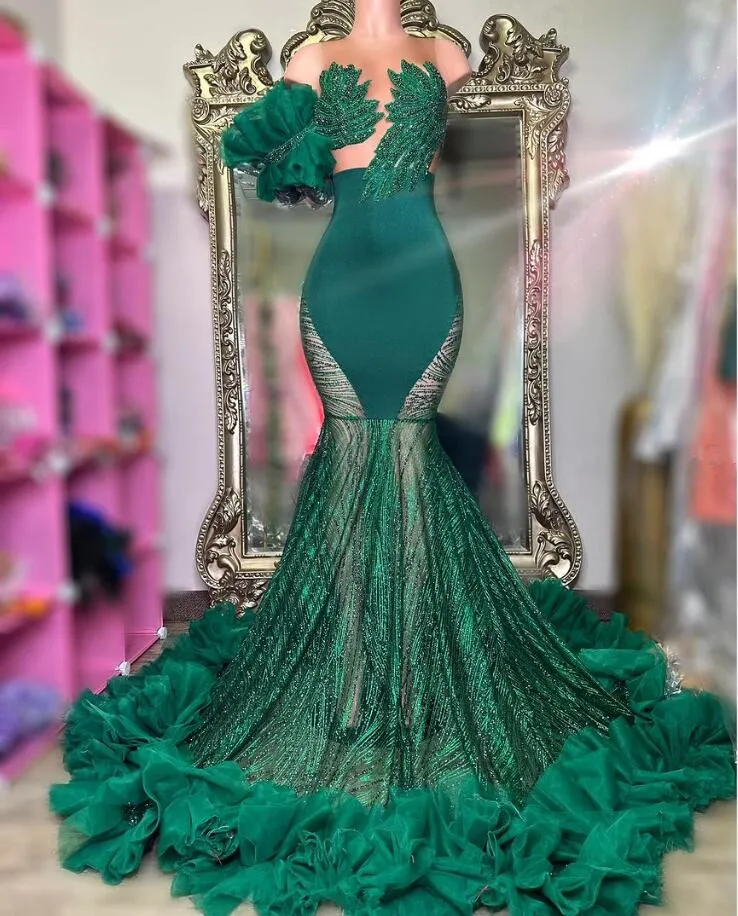 Vestidos largos de sirena para mujer, traje de fiesta de noche, verde esmeralda, diamantes brillantes, Gillter de cristal, color negro, 2024