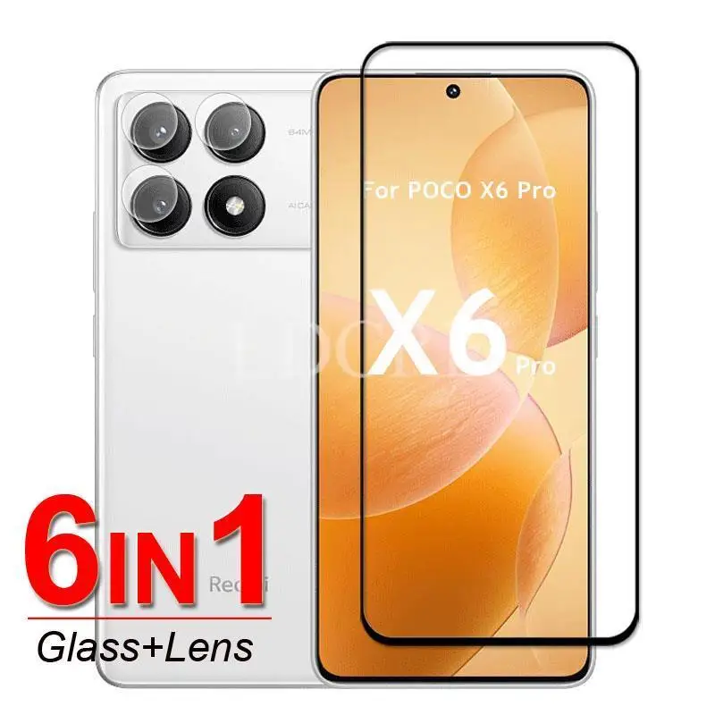 For Xiaomi POCO X6 Pro Glass For POCO X6 Pro Tempered Glass Full Glue Screen Camera Lens Protector Film POCO X6 X5 X4 Pro Glass