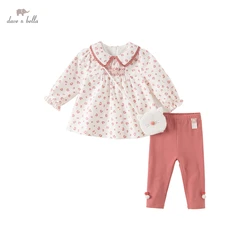 Dave Bella Pink Leopard Print Children Clothes Girls Blouse + Pants 2pcs Spring Autumn Kids Girls Clothes DB3222983