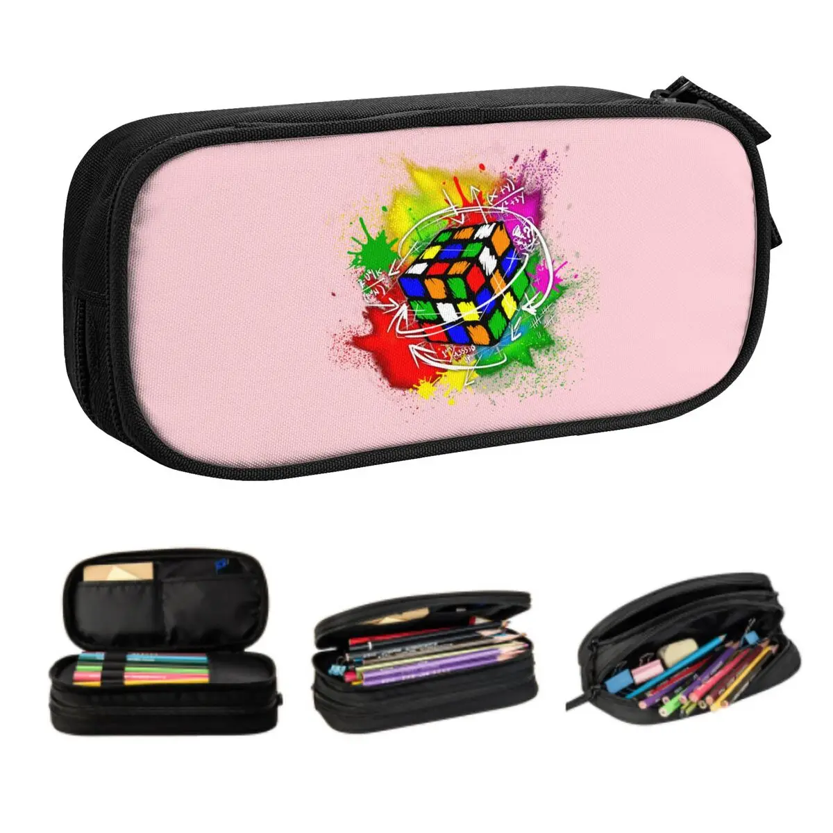 Custom Vintage Rubix Rubiks Cube Math Lover Kawaii Pencil Case Boys Gilrs Large Capacity Pencil Bag Student School