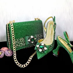 Doershow New Arrival Shoes and Bag Set African Sets 2023 green Nigerian Women Shoes and Matching Bags Set for wedding! HGG1-4