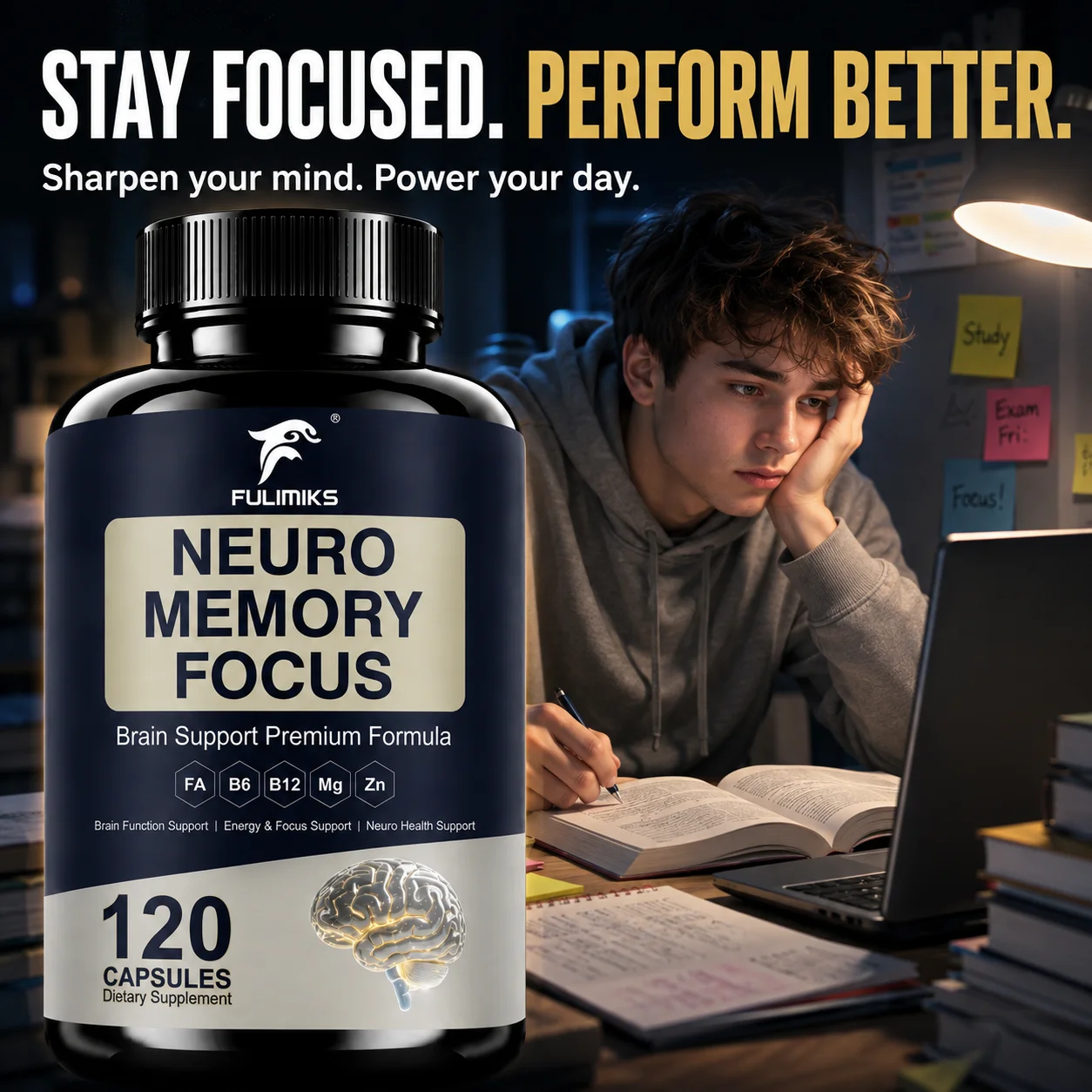 Cognitive Brain Supplement for Memory, Mental Clarity, Focus & Neuro Protection, with L-Tyrosine, Gluten Free, for Men & Women