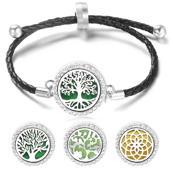 아로마 테라피 크리스탈 가죽 중립 나무 팔찌, 에센셜 오일 디퓨저, 스테인레스 스틸 향수 로커, 쥬얼리, 신제품 