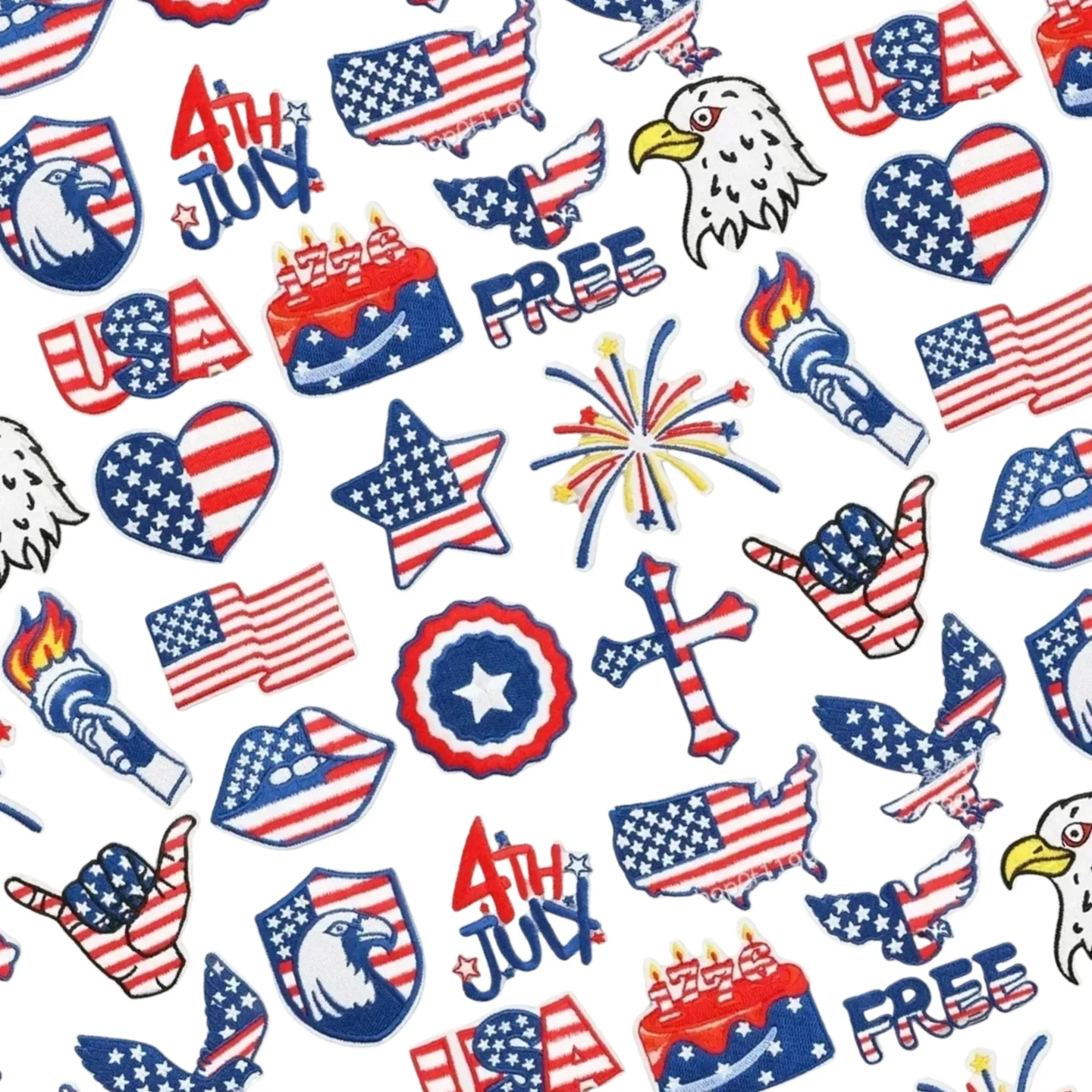 

American National Day Cake Patches Embroidery Cloth Bag Decoration Patch Sticker Independence Day Love Eagle Computer Embroidery