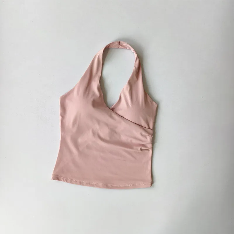 Women's V-neck Yoga Vest Cross Hanging Neck Design with Chest Cushion Quick Drying Comfortable Nude Feeling Perfect for Back Wea