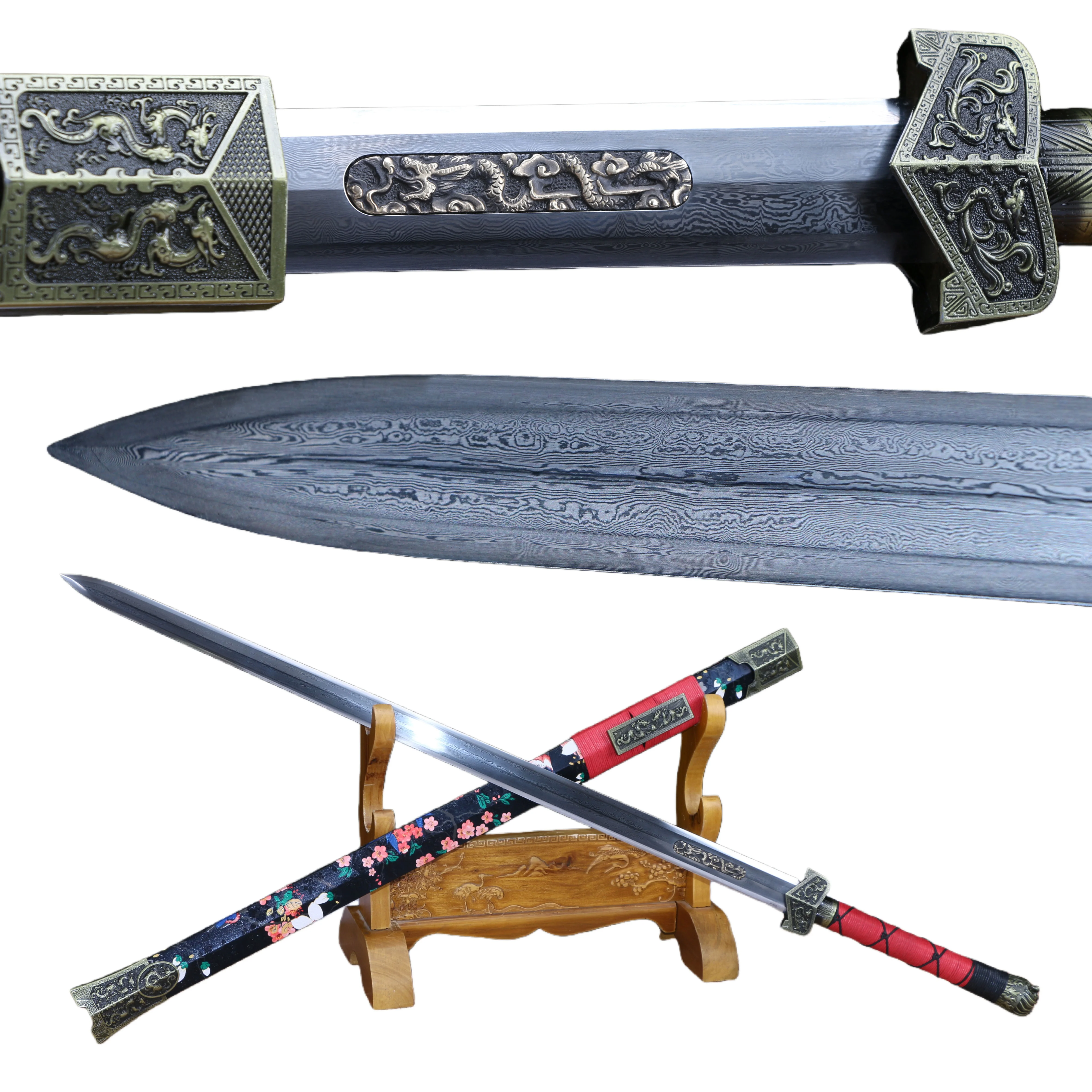 Chinese Dragon Warrior sword, retro medieval combat preparation,hand-folded Damascus steel, sharp blades, katana combat training