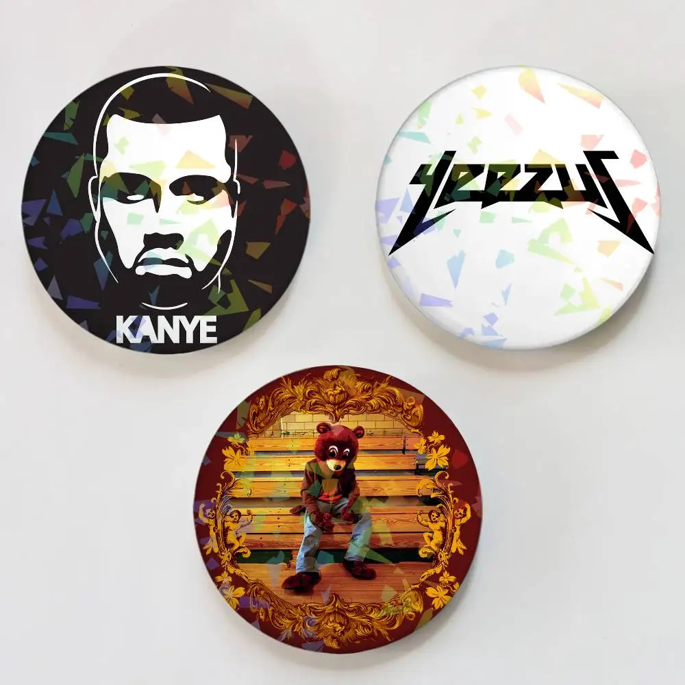 Fashion Rapper K-KaNYe-E W-WeSt-T Round Badge for Backpack Accessories Laser Lapel Pins Jewelry Gifts