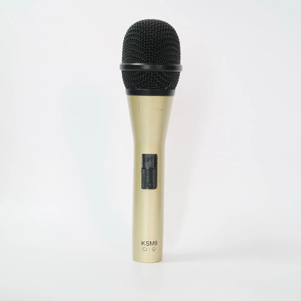 Novo microfone portátil dinâmico cardioide dourado ksm9, microfone de metal para palco, dj, karaokê, gravação vocal, xlr, 3 pinos a 6.35mm, cabo