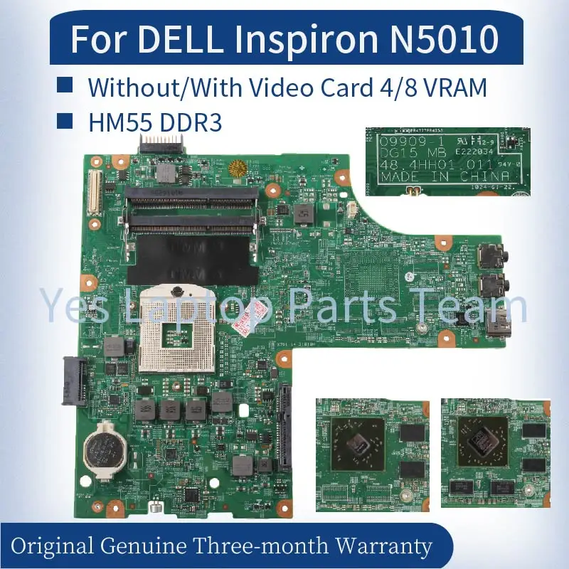 09909-1 09909-2 For DELL Inspiron N5010 Laptop Mainboard 0Y6Y56 0VX53T 052F31 0W9PGG 06V89F HM55 DDR3 Notebook Motherboard Test