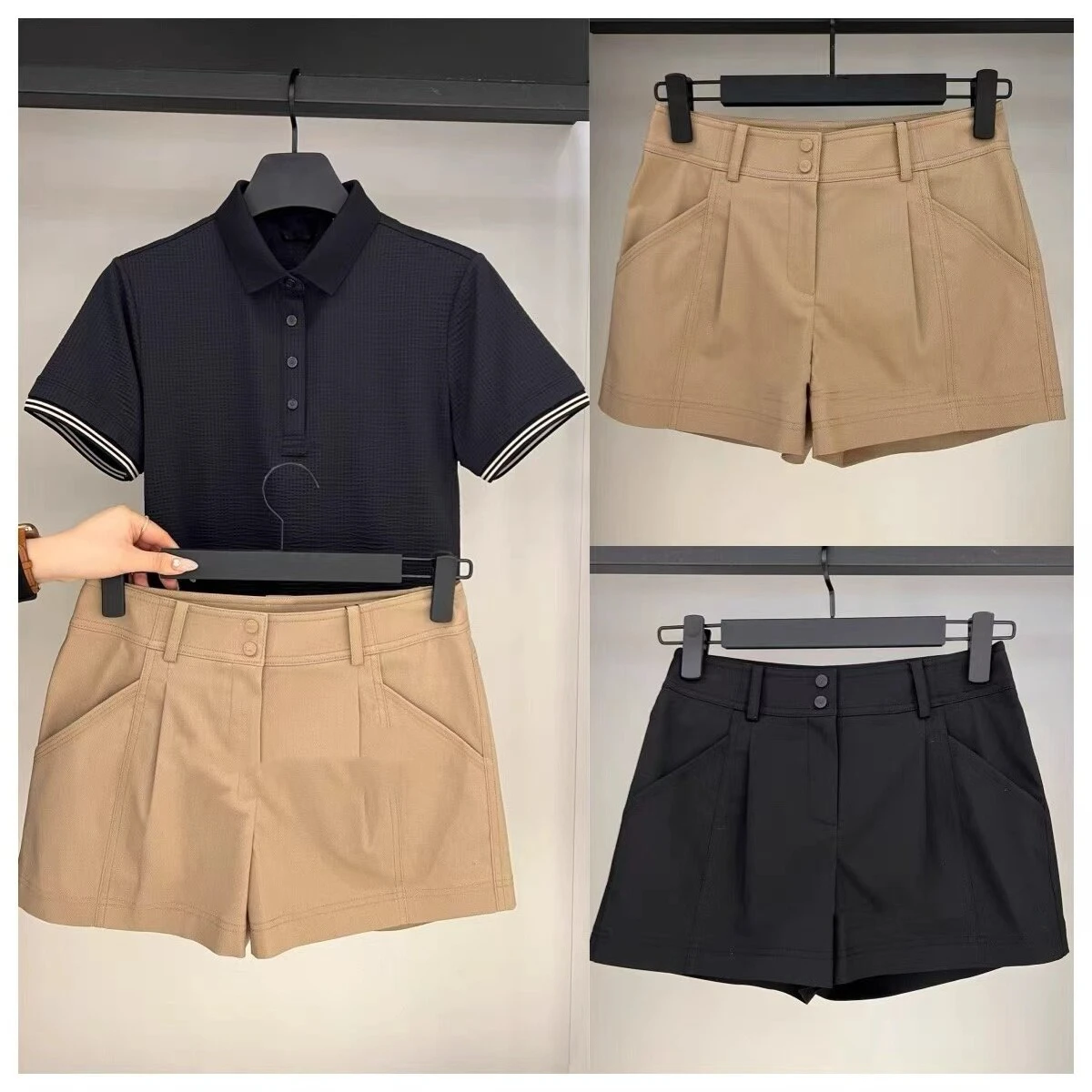 Korean Original Women's Golf Apparel Set, Spring/Summer 2026 Breathable Sportswear, Short-sleeved Polo Shirt, Slim-fit Shorts.