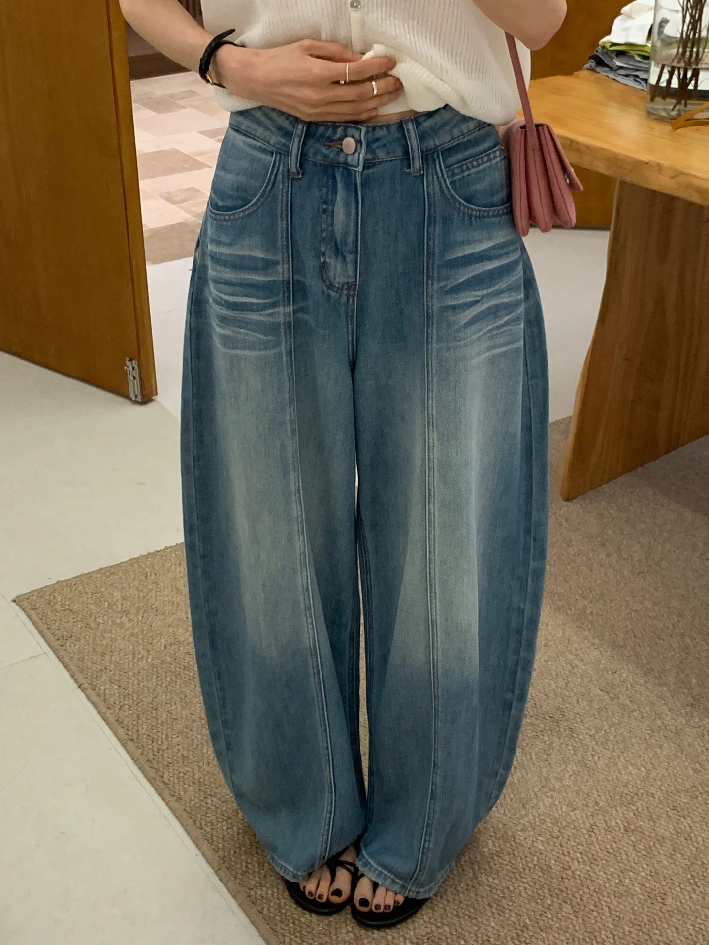 

Джинсы BRIVIN с высокой талией, свободного кроя, синие, из выстиранного денима, женские, весна 2026, новая модель, широкие брюки с эффектом похудения