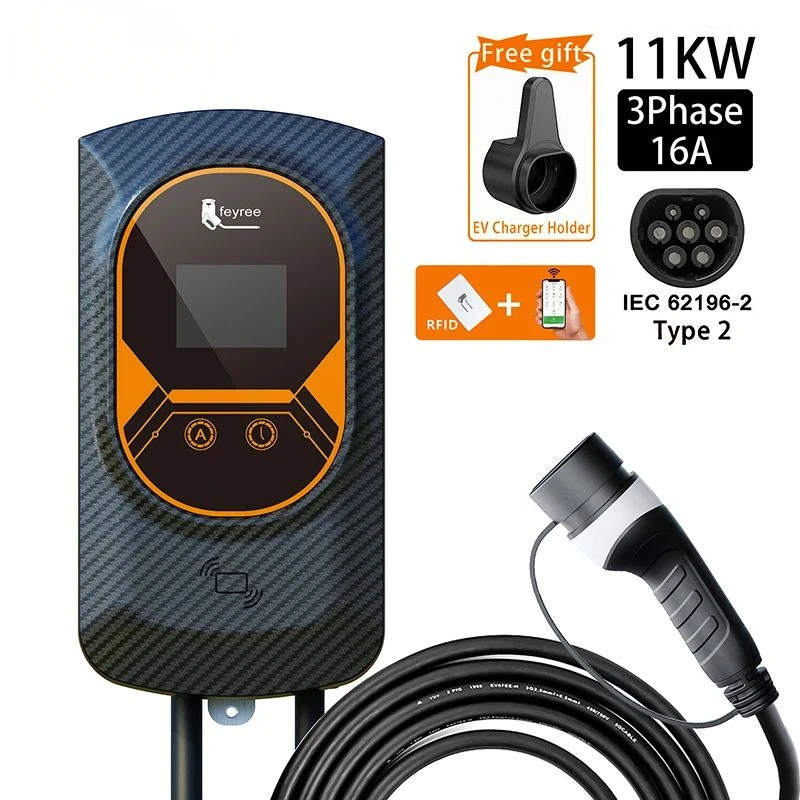 feyree EV Charging Station 32A Electric Vehicle Car Charger EVSE Wallbox Wallmount 7.6/11/22KW Type2 Cable IEC62196 APP Control