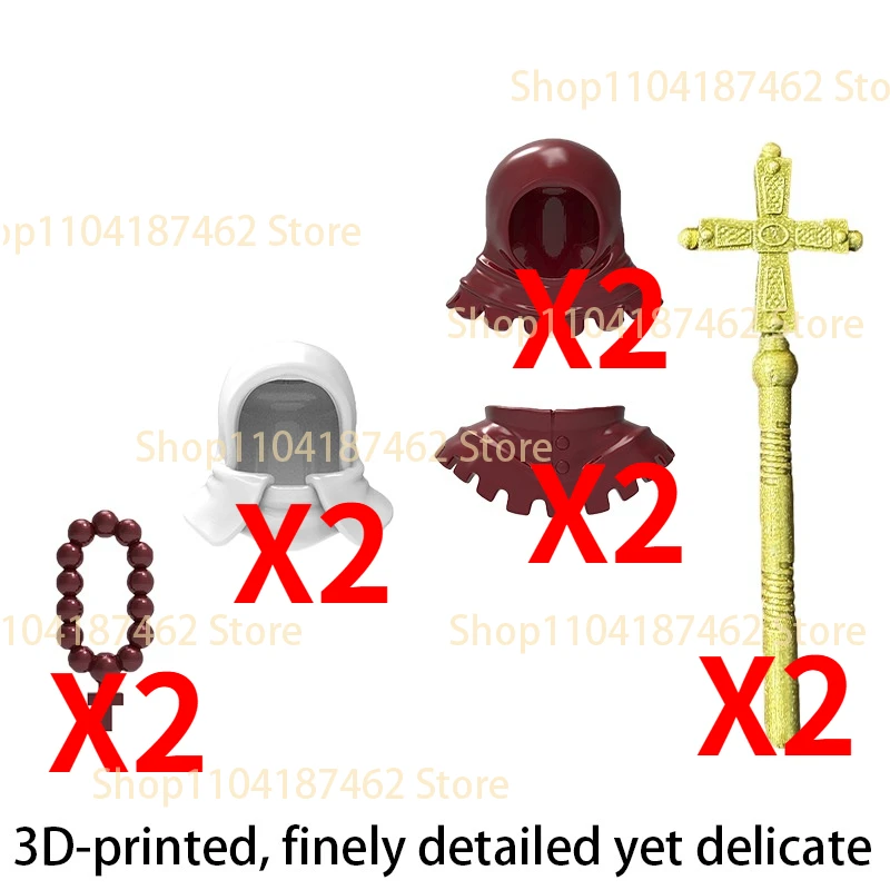MOC Mittelalterliche Bausteine Priesterhut Umhang Scepter Dekorative Perlen Historische Figur Zubehör Kreative DIY Bausteine Spielzeug Geschenke
