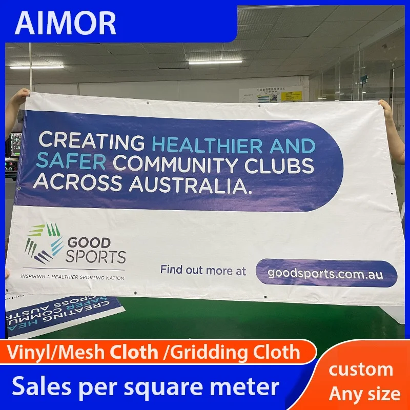 

AIMOR Customization Advertising Banner Fleg Outdoor Spray Cloth DIY LOGO Background Print Pvc Vinyl Publicity Sport Promotion