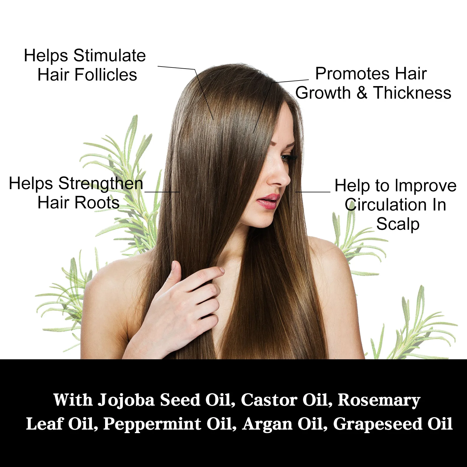 Rosemary Hair Growth Essential Oil Anti Hair Loss Reduce Split End Repair Frizz Nourishing Scalp Strengthen Hair Thickness Oil