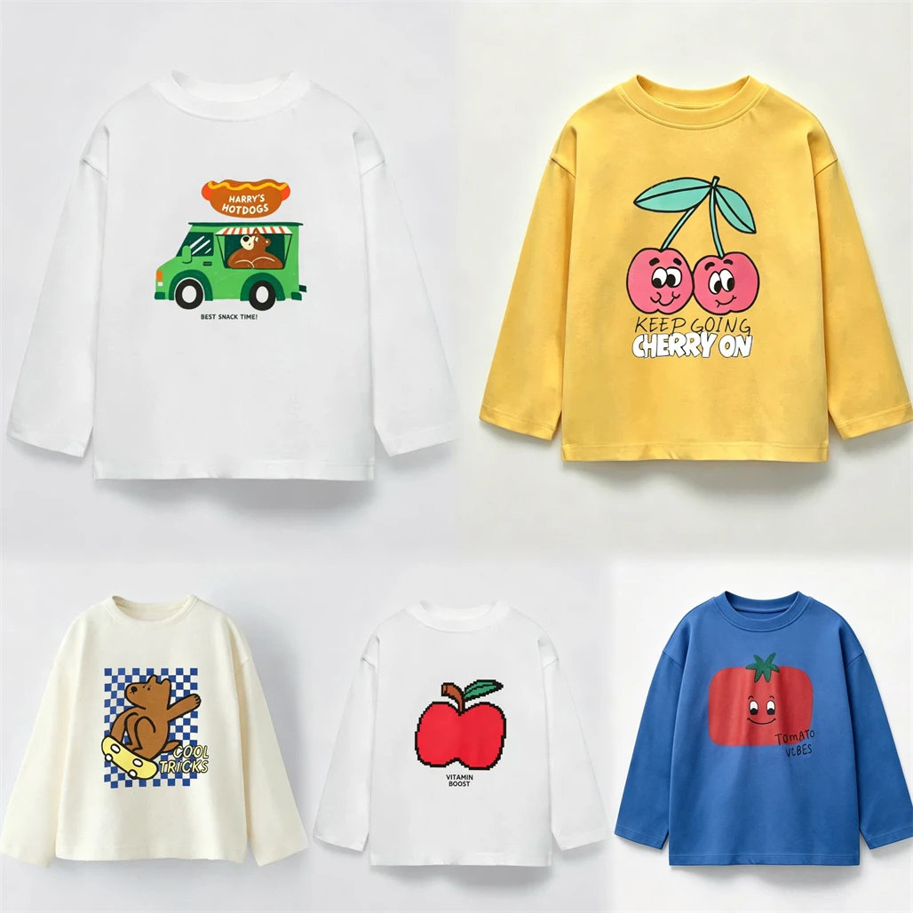 Spring Summer Clothes New Design Printed TShirt Boys And Girls Pure Cotton Clothing Round Neck Pullovers Baby Long-sleeved Tops