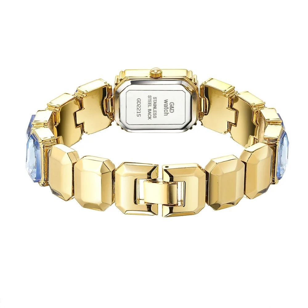 Luxury Ladies Fashion Quartz Watch Simple  Square Quality Gold Plated Women Watches  Stainless Steel Folding Clock GD-2024-3