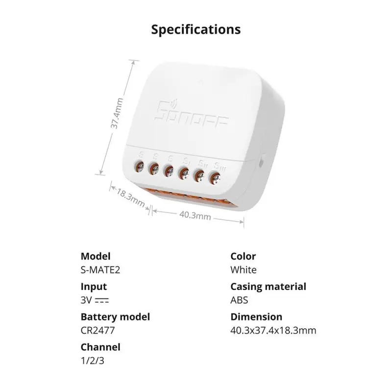 SONOFF-S-MATE2 Interruptor Inteligente, Extremo, Mini, Extremo, Módulo de Relé, Controle Remoto por Voz, Alice, Assistente do Google, Alexa