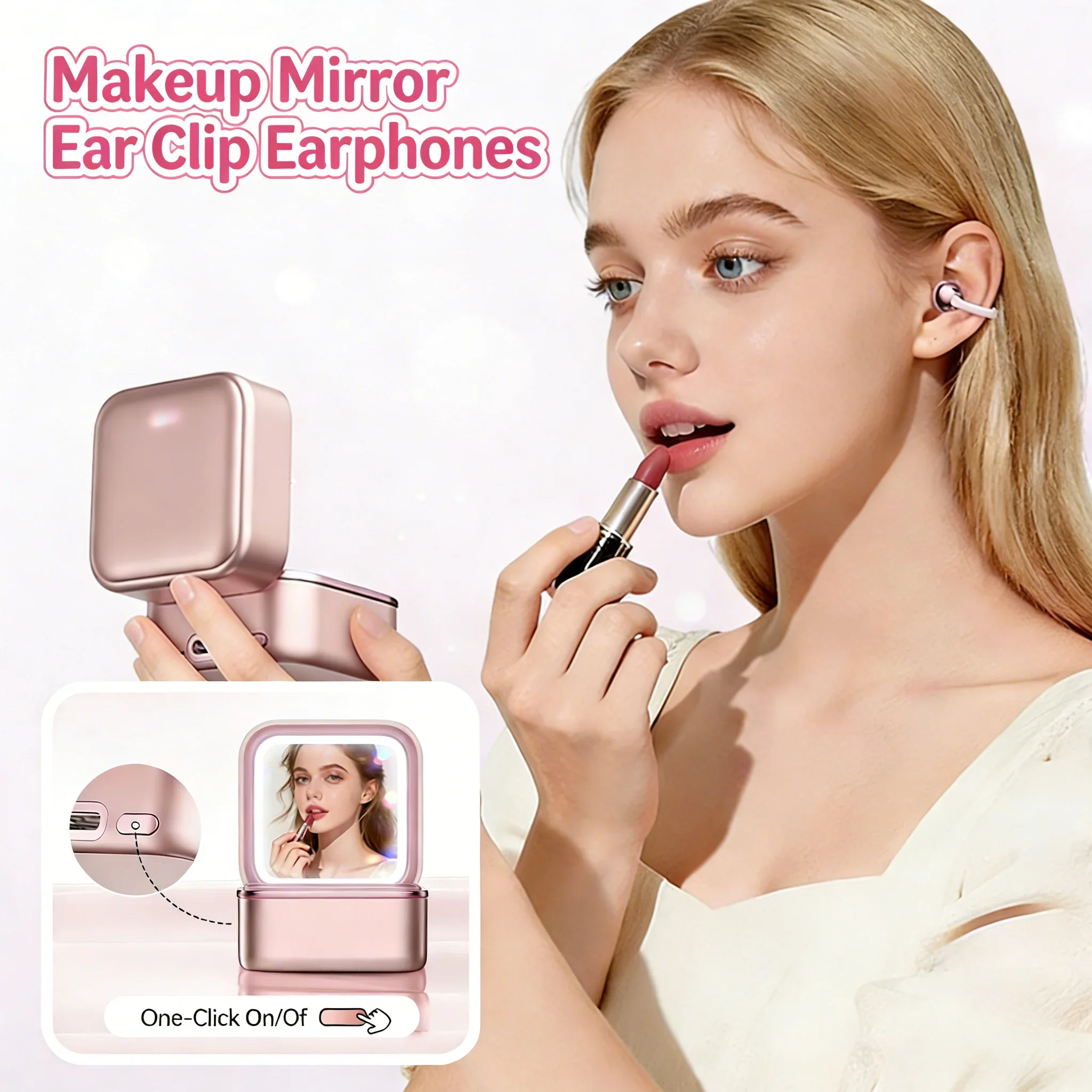 

Open Ear Clip-on Wireless Earphones,Makeup Mirror Design,Bluetooth 6.0 Earbuds,with Jewelry Earrings,Ideal Gift for Women