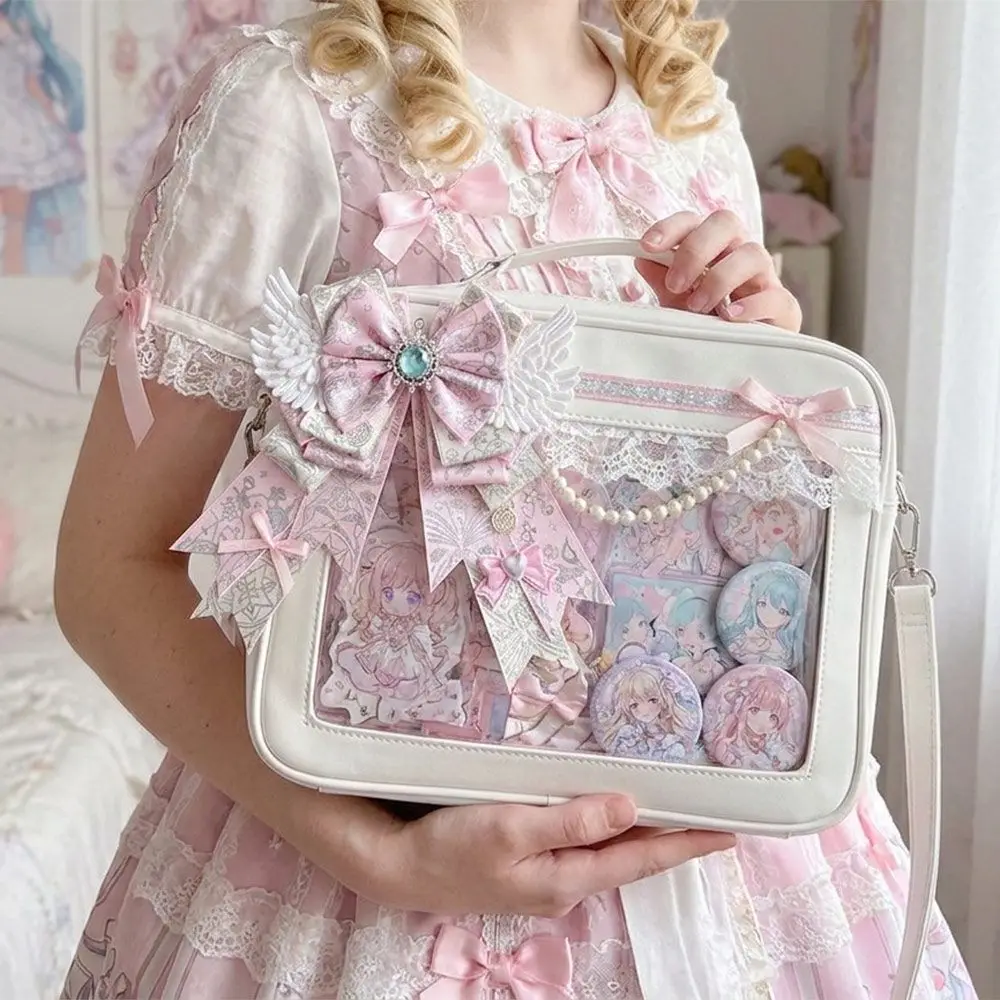 Rhinestone Gem Center Lolita Bow Bag Pendant Sweet Style Layered Ribbon Tails Itabag Decoration Handmade Wing
