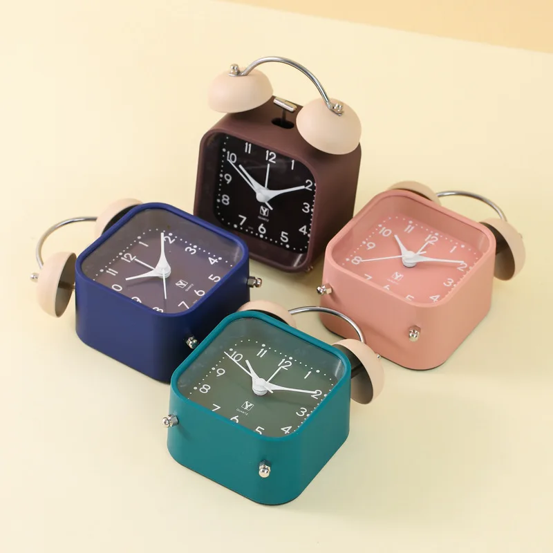 

Creative Square Desktop Alarm Clock Students Get Up Ring The Bell Loudly Decorative Alarm Watch Silent Sweep Quartz Clock