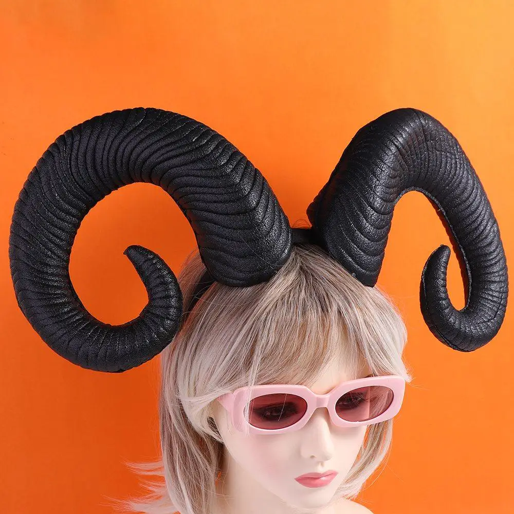 Pu Halloween Demon Horns Headband Headpiece Stage Performance Props Devil Ox Horn Hairband Cosplay Headband Headwear Lady