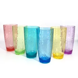 26-Ounce Large Acrylic Glasses Plastic Tumbler/Drinking Cups,Set of 6 Multi-Hammered Style,BPA Free