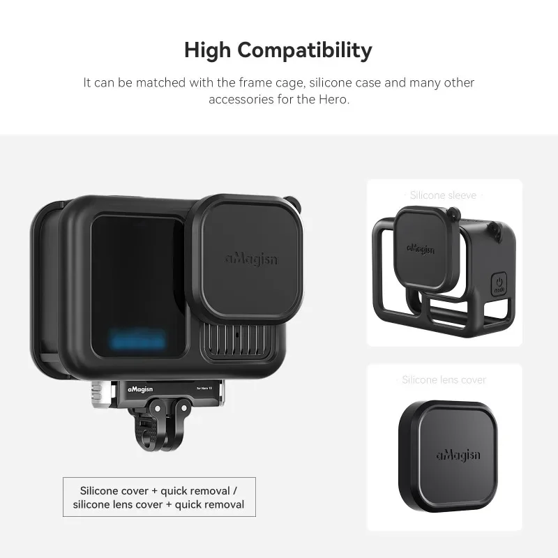 حامل مغناطيسي سريع الإصدار من AMagisn لـ GoPro Hero 13 باللون الأسود، مع فتحة لولبية 1/4 بوصة وحامل ثنائي الشق، ملحقات لـ Gopro 13